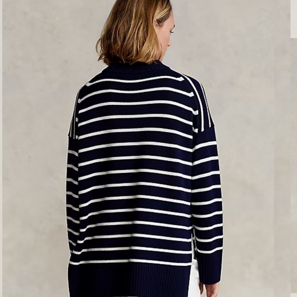 Ralph Lauren Striped Merino Wool Sweater small petite navy and white old money D - Picture 4 of 12